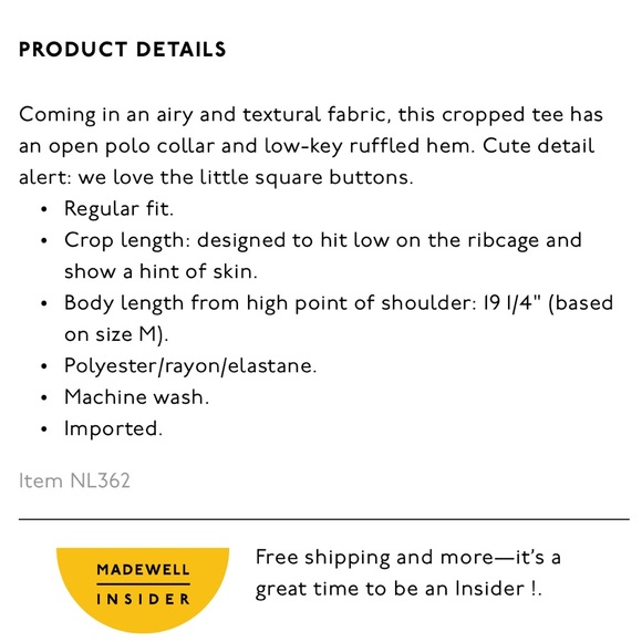 Madewell | crinkle polo crop tee size XS tranquil lake blue - Picture 6 of 12